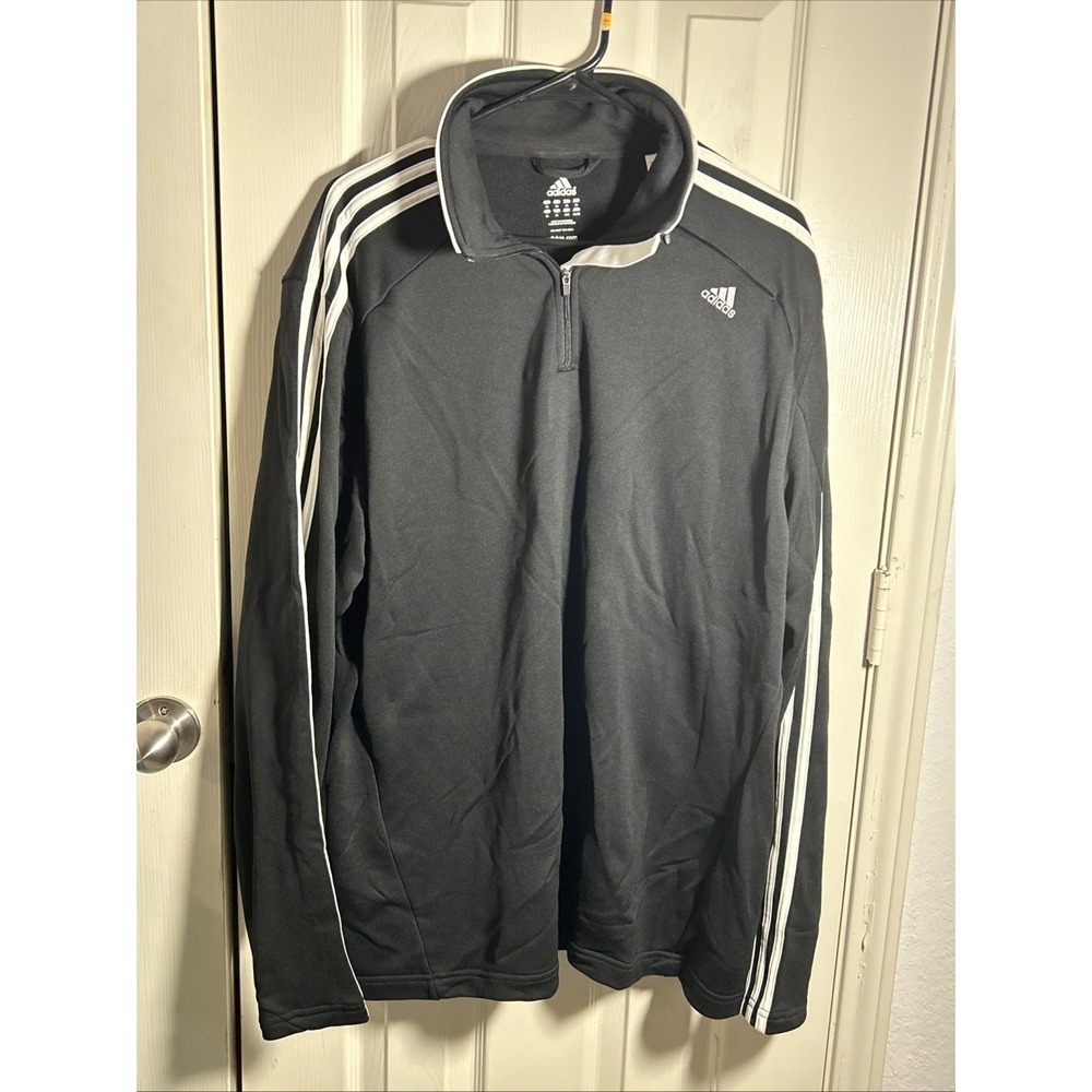 Adidas‎ Sweater Mens XL Black 1/4 Zip Long Sleeve Pullover 3 Stripes